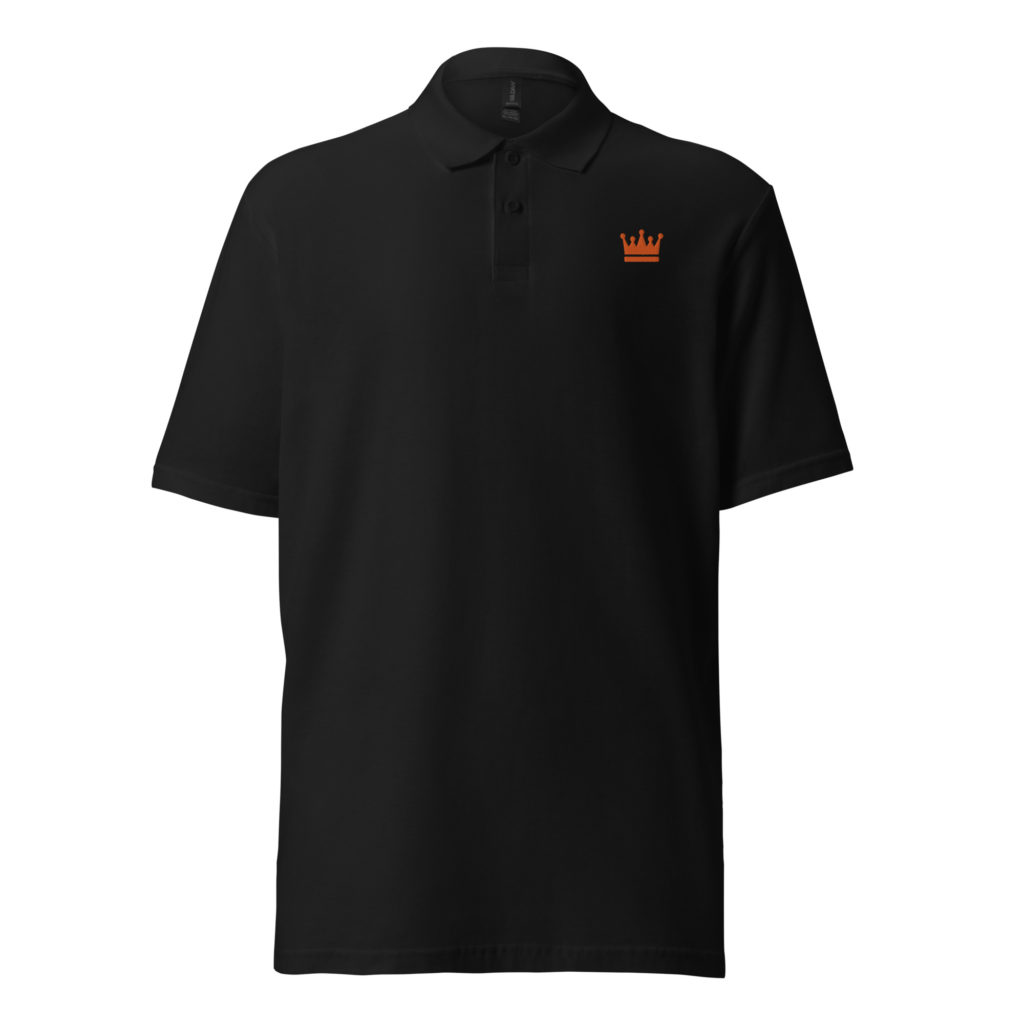 Unisex pique polo shirt black front