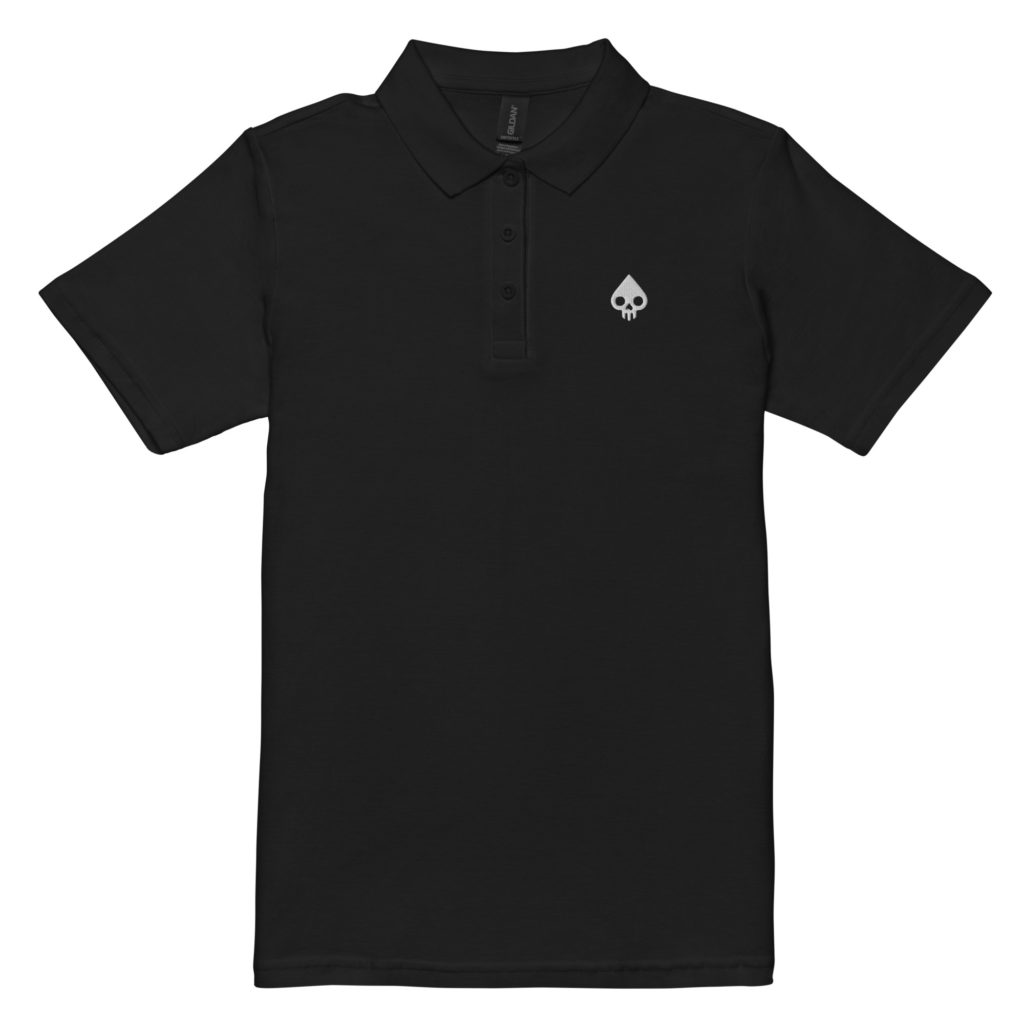 Womens pique polo shirt black front