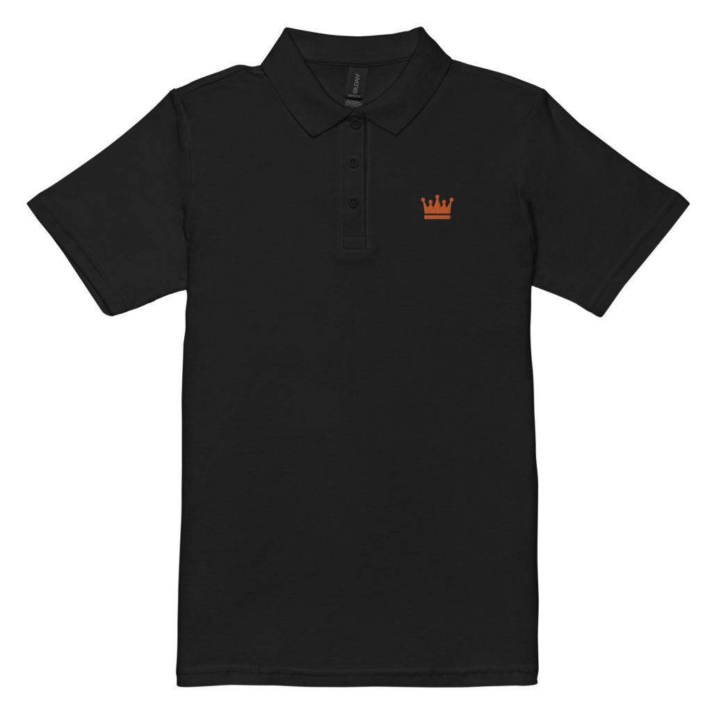 Womens pique polo shirt black front
